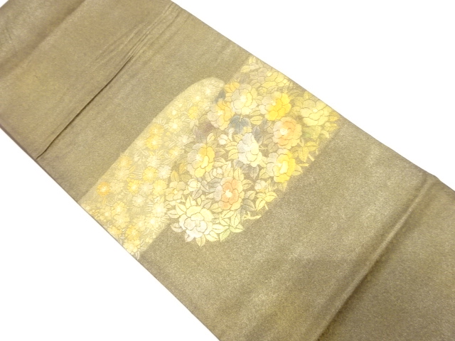 金彩螺鈿　椿に桜模様織り出し袋帯